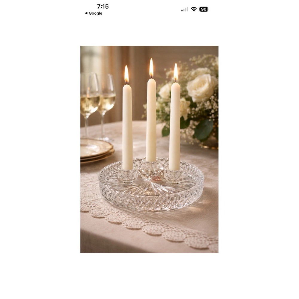 Princess House 24% Lead Crystal 3-Lite Taper Candle Holder Vintage w/ Insert